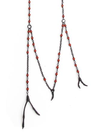 Handmade coral & oxidized chain