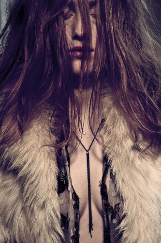 Oxidized silver & coral tassel-chain necklace
